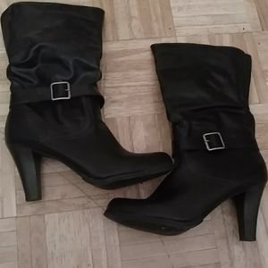 Black high heeled boots